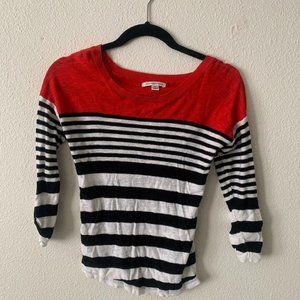 Red, Black, and White Striped Shirt